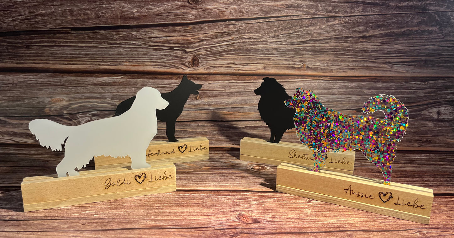 Hundesilhouette im Holzaufsteller