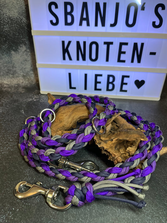 Leine "Rundgeflochten" - Schwarz/ Charcoal Grey/ Dark Violet/ Acid Purple (2m)